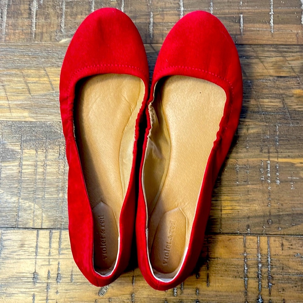Violet & Red.  Red Flats.  Sz 9.5.  Worn once